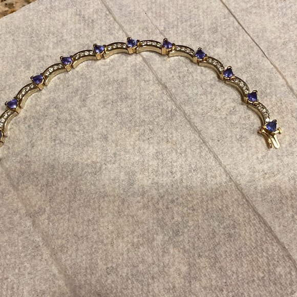 H.L. Collection Tanzanite & Diamonds Bracelet 14K Yellow Gold 7" Long 21.5g EUC - Picture 2 of 12